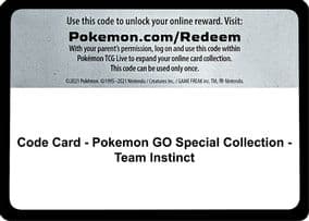 Code Card - Pokemon GO Special Collection - Team Instinct