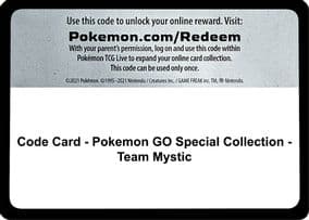 Code Card - Pokemon GO Special Collection - Team Mystic