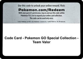 Code Card - Pokemon GO Special Collection - Team Valor