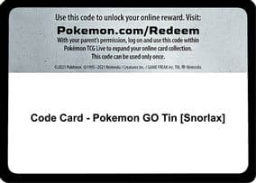Code Card - Pokemon GO Tin [Snorlax]